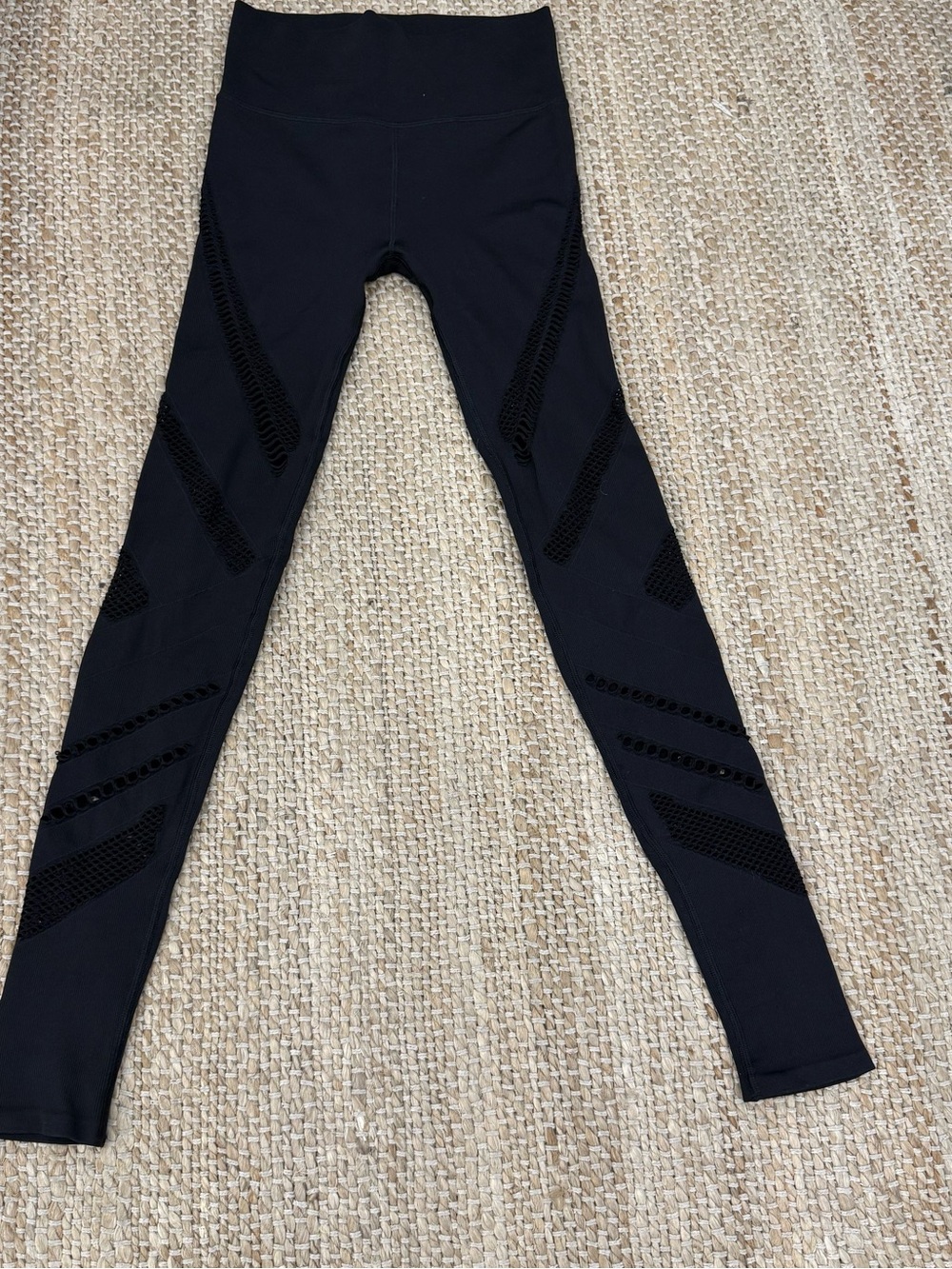 Alo Yoga Black Mesh Cutout Leggings High Rise Moto Style Small